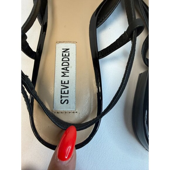 Steve Madden Belinda Flats Black Size 7 Cap Toe Leather Slingback Low Heel Shoes - Picture 8 of 11